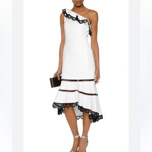 ALEXIS Christine black and white one shoulder midi dress size 2-4